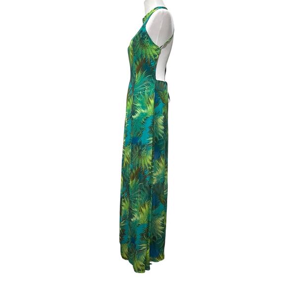 Lulu’s Dress Tropic of Discussion Green Tropical Print Maxi Open Back Size L - Picture 8 of 14